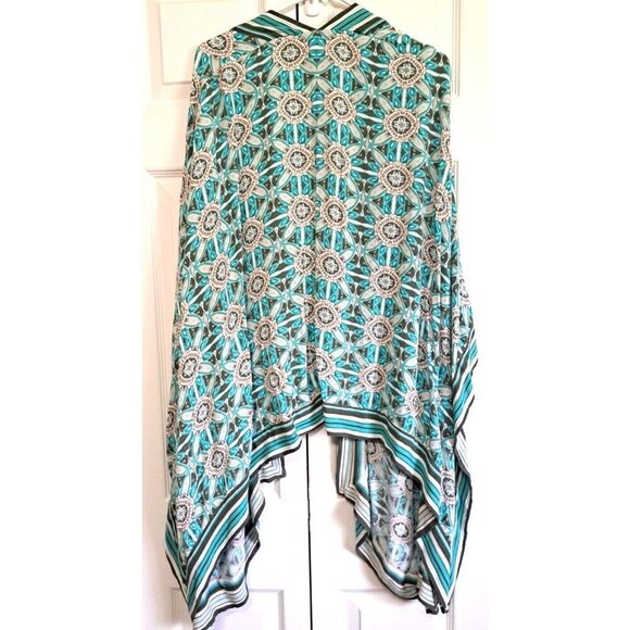 Catherines 4X-5X Multicolor Medallion Print Beach Cover-Up/Kimono Open Front - Picture 3 of 6